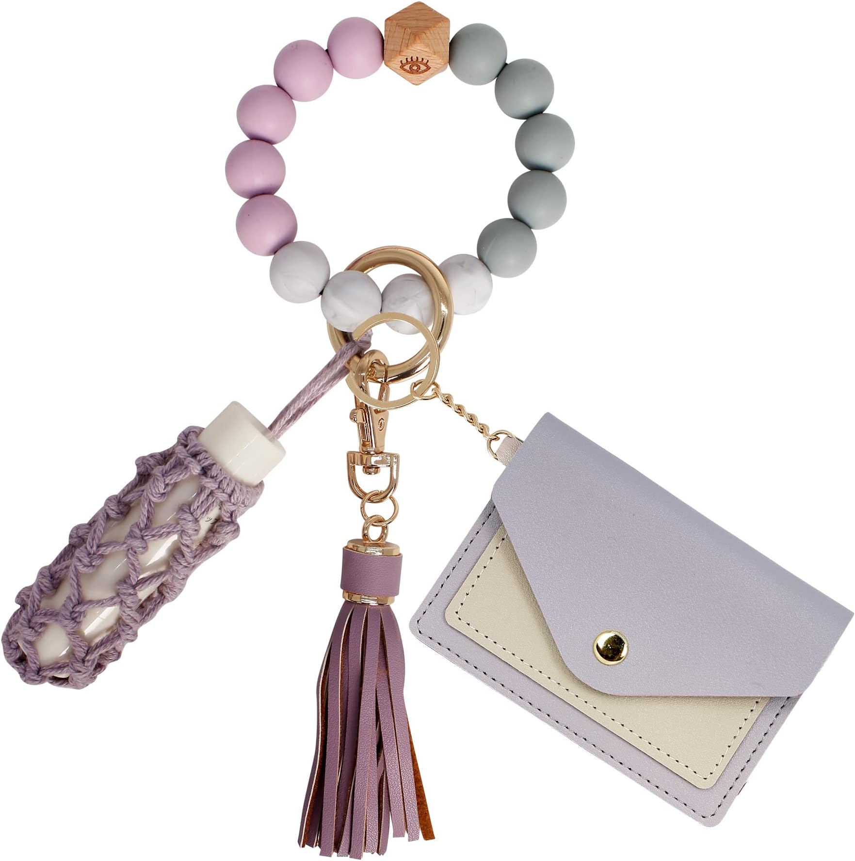 BIHRTC Silicone Key Ring Bracelets Wristlet Keychain Wallet with Net Chapstick Holder for Women