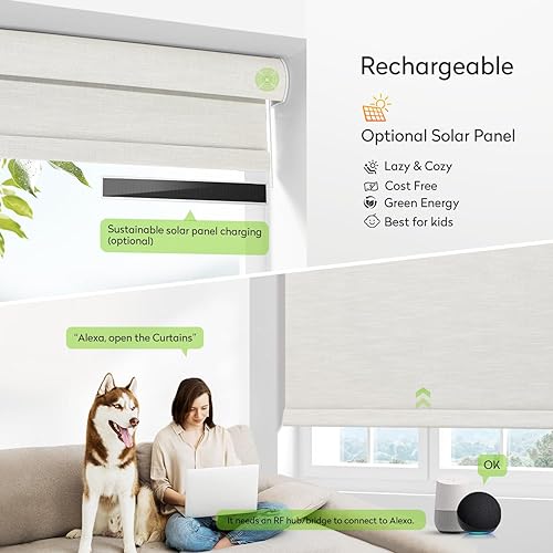 Miniatura 3 de Motorized Blackout Roller Blinds with Remote Control,Rechargeable Smart Window Shades Work with Alexa Google via Hub,Fabric Wrapped Valance, Custom