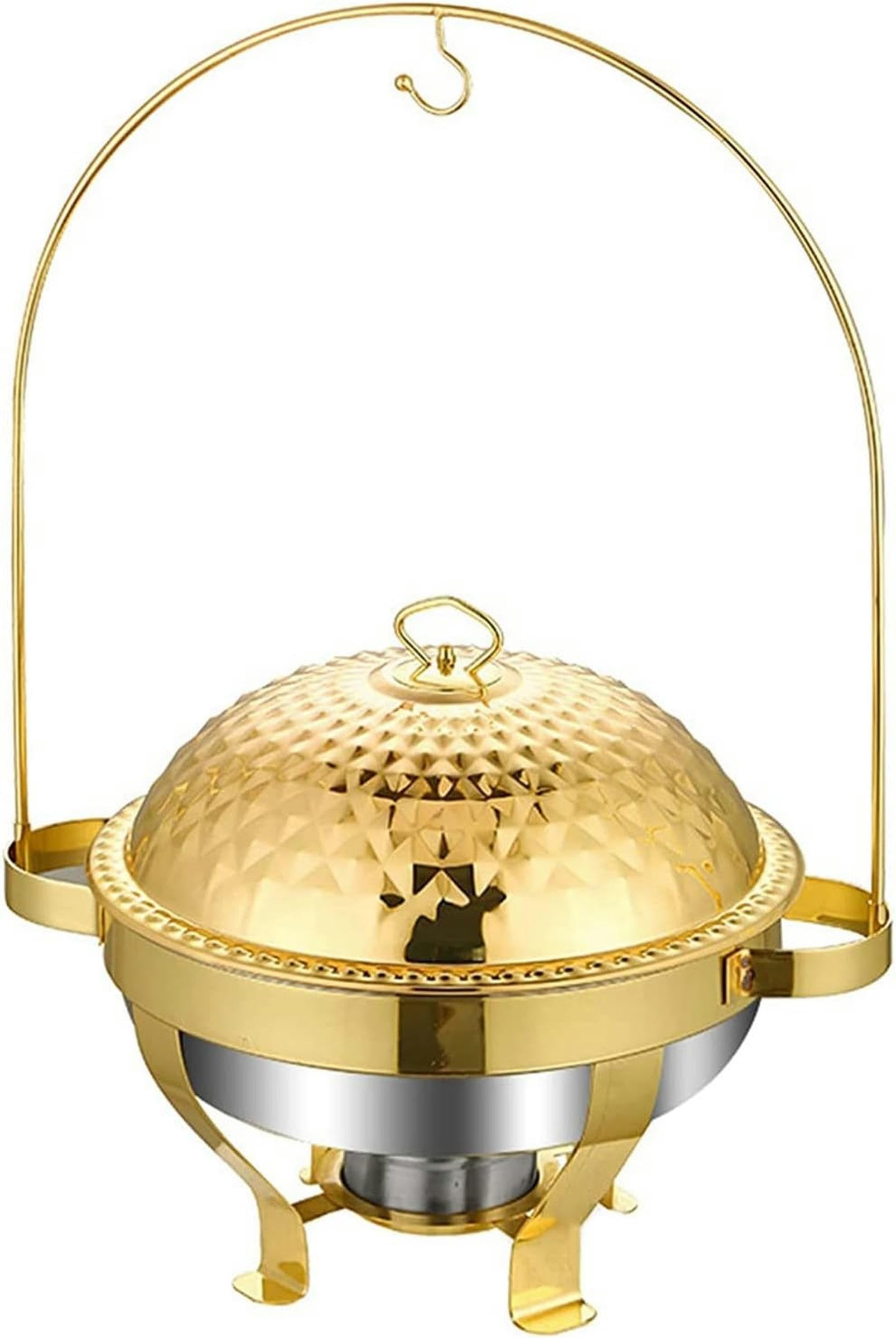 Chafing Dish in acciaio inossidabile dorato con gancio, set di contenitori riscaldanti per buffet di catering, include teglia per cibo, teglia per acqua, contenitore per combustibile, per feste, mat