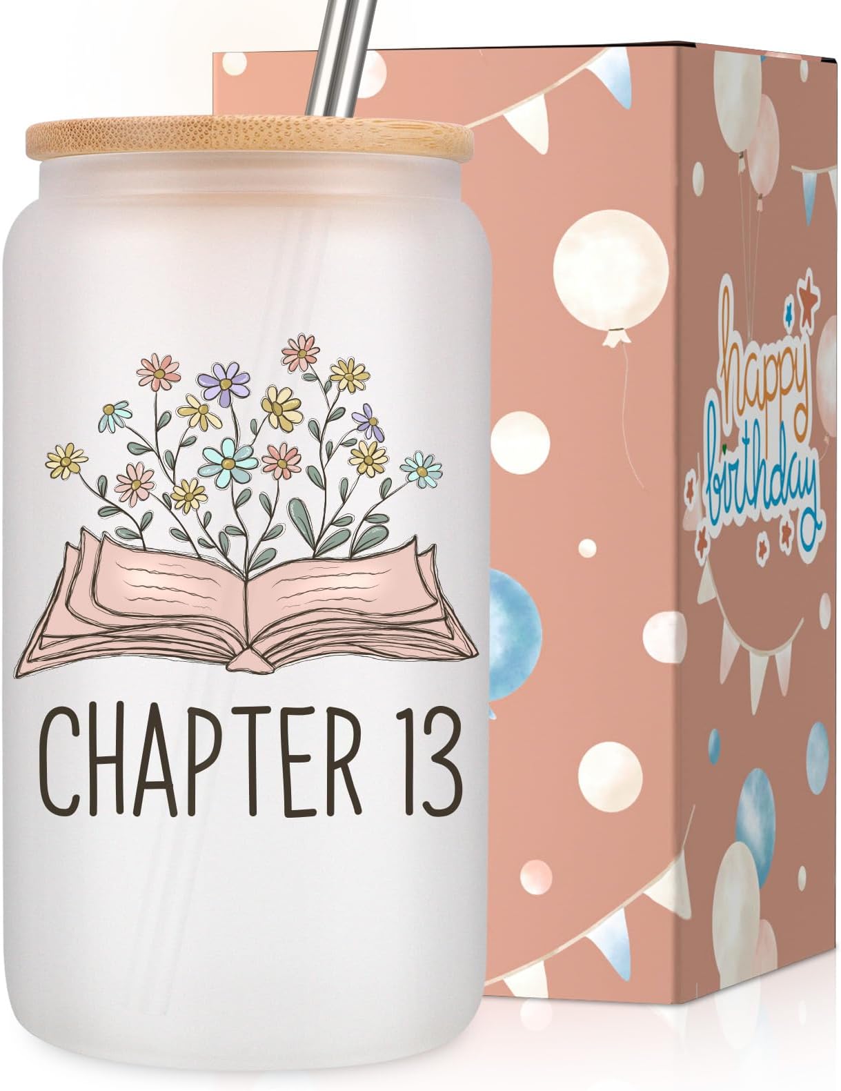 Coolife Chapter 13 Glass Cup, 13th Birthday Gifts for Girls, 13 Year Old Girl Gifts, Official Teenager, Unique 2013 Teen Daughter Granddaughter Niece Her Happy thirteen Bday Idea, 16oz Coffee Tumbler