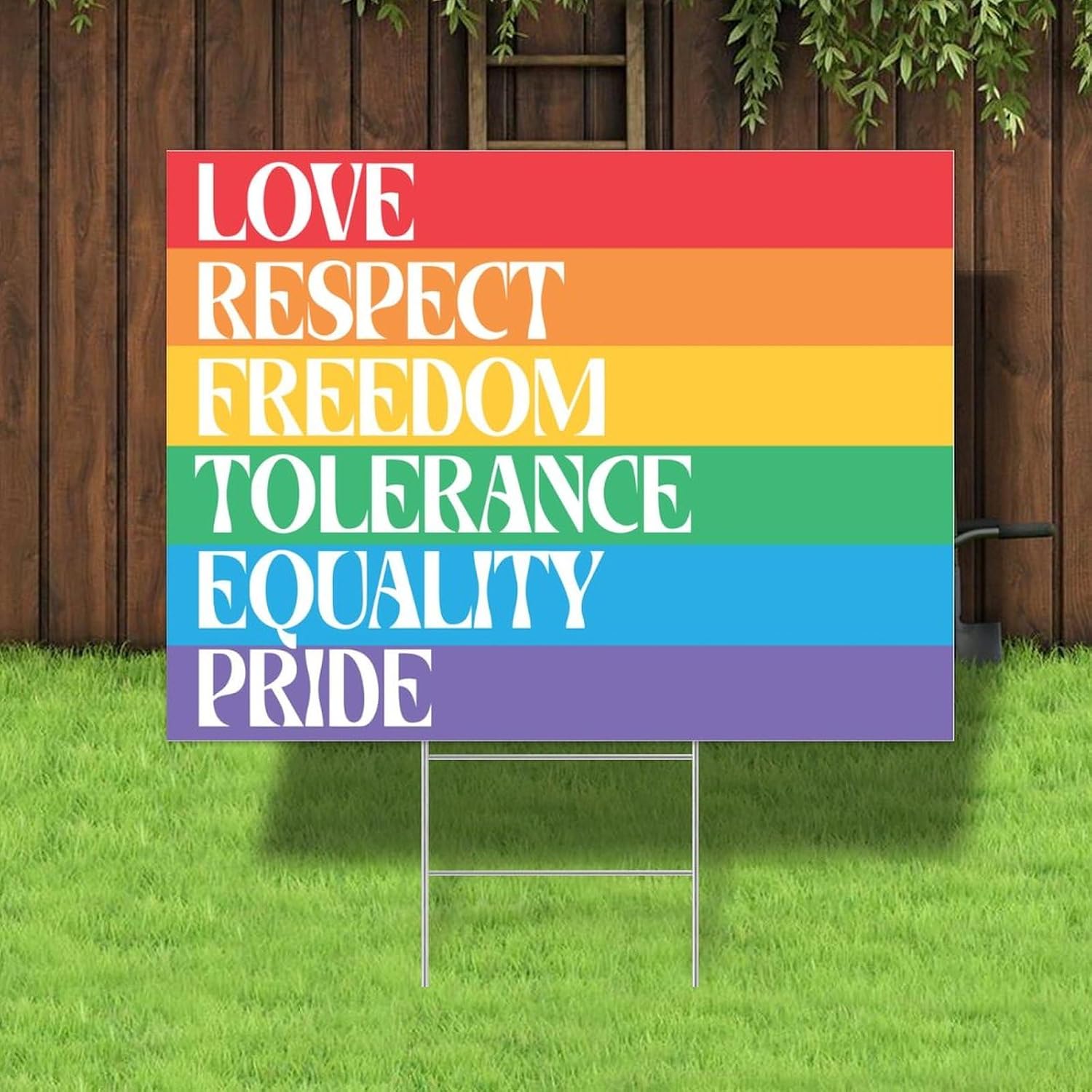 Yard Signs Gay Lesbian LGBTQ Yard Sale Signs With Stakes For Party Decorations For Anniversary Garden Decor Love Respect Freedom Tolerance Equality Pride Custom Plastic Yard Sign 2-Sided 18x24