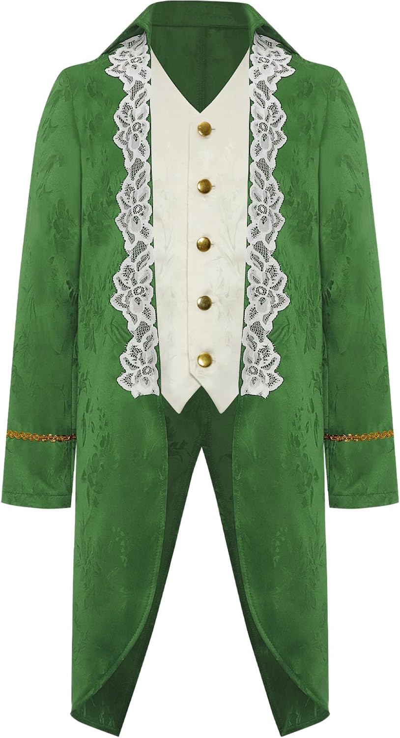 Hansber Boys Kids Renaissance Victorian Steampunk Tailcoat Medieval Vintage Long Sleeve Gold Trimming Jacket Coat