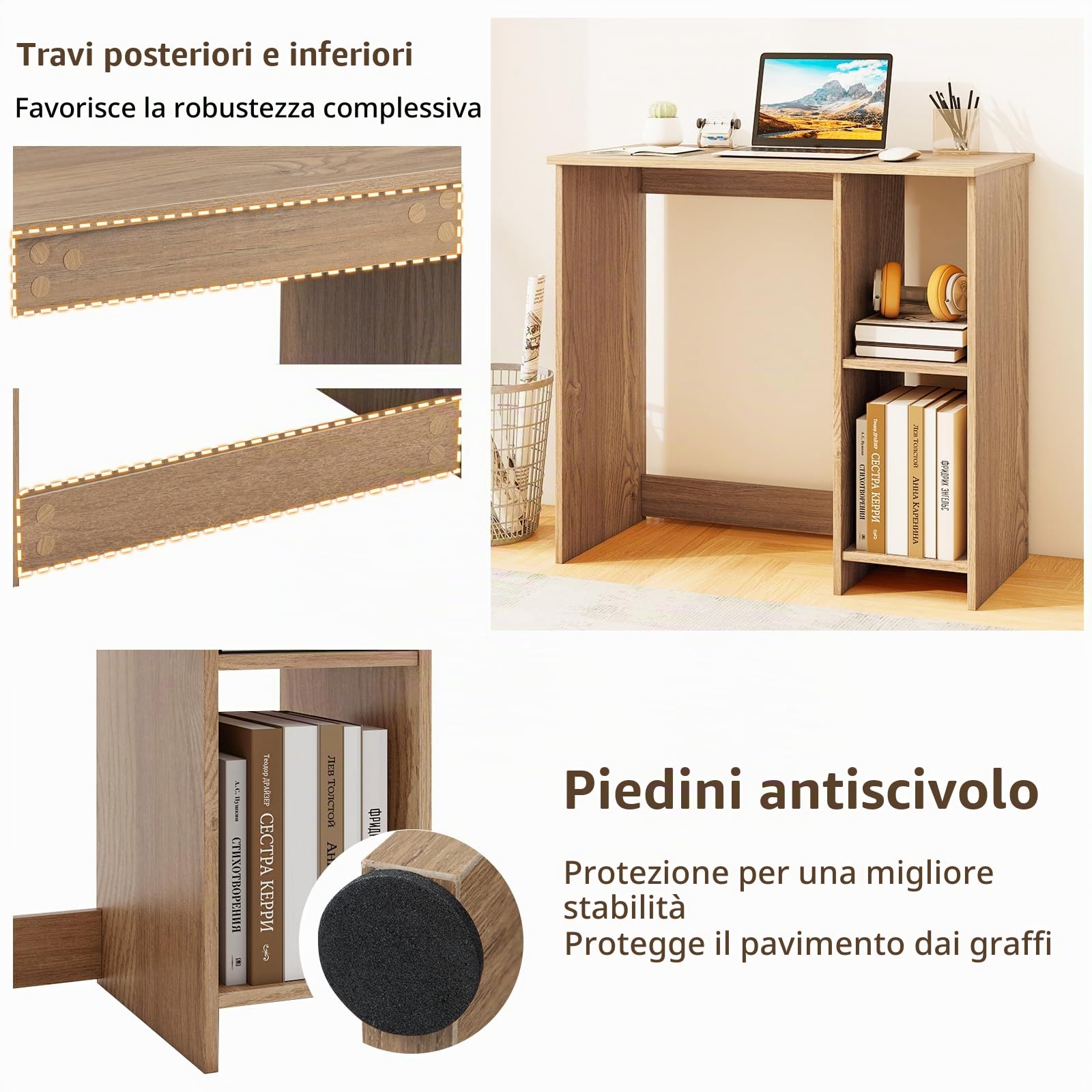 LIFEZEAL Scrivania Ufficio, Scrivania per Computer, con 2 Ripiani, Salvaspazio, Moderno, Scrittoio, Postazione di Lavoro, Tavolo Porta PC, in Legno, 80x40x74cm, Montaggio Facile, Max 130kg (naturale)