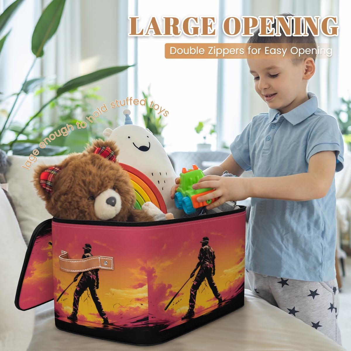 Storage Bin Set of 2 Sports Baseball Player Storage Basket with Zipper Lid & Handle Foldable Closet Shelf 2 Pack Cloth Organizer Basket Cube Bins Clothes Organizer for Nursery, Bedroom