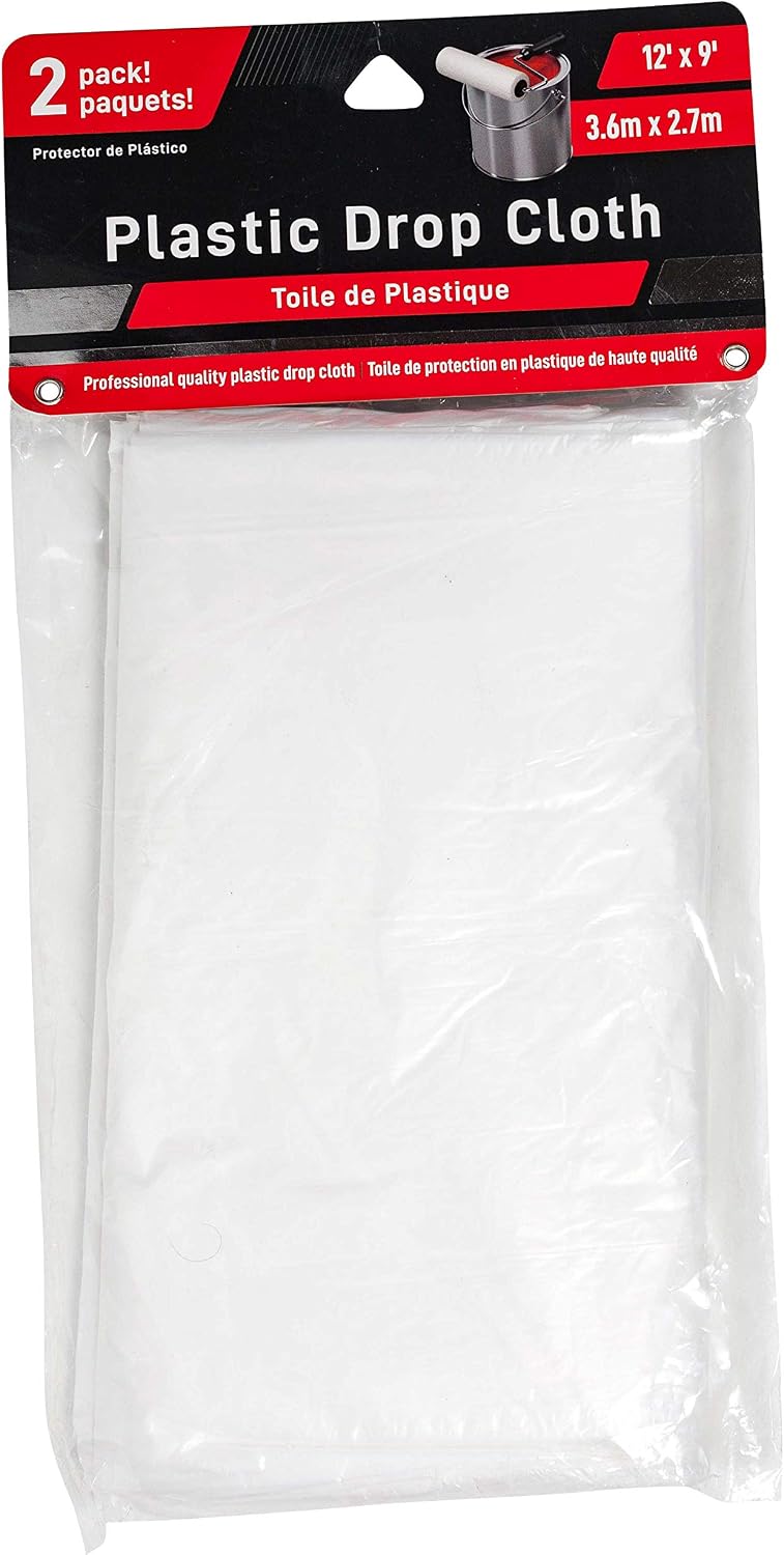 Jacent 12 x 9 Foot Painter's Plastic Drop Cloth, 2 Count per Pack - 1 Pack