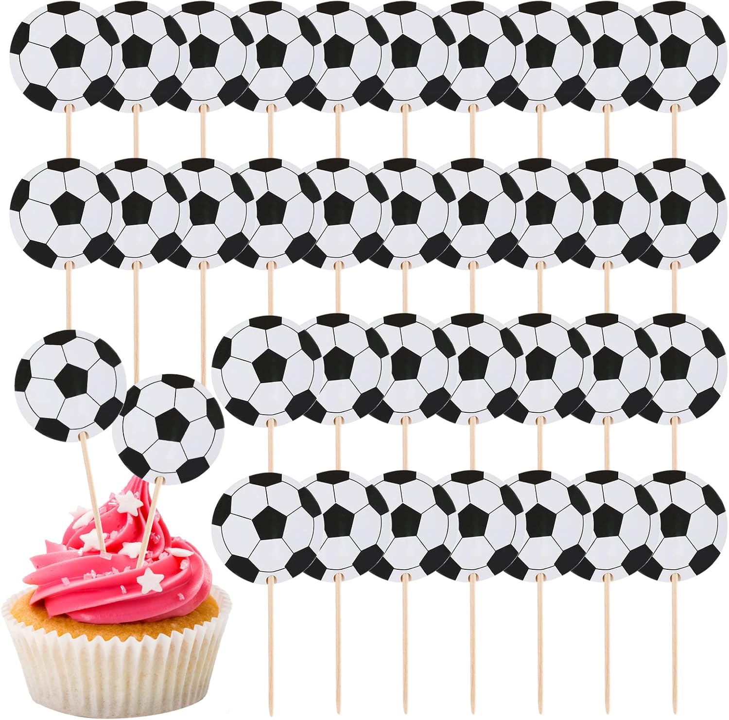 Soccer Ball Cupcake Toppers 48Pcs Soccer Party Decorations