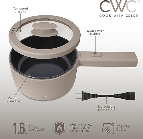 Miniatura 4 de COOK WITH COLOR Olla caliente eléctrica, mini olla de 1.6 L, potencia de 700 W, superficie antiadherente, protección térmica de corte, perfecta para