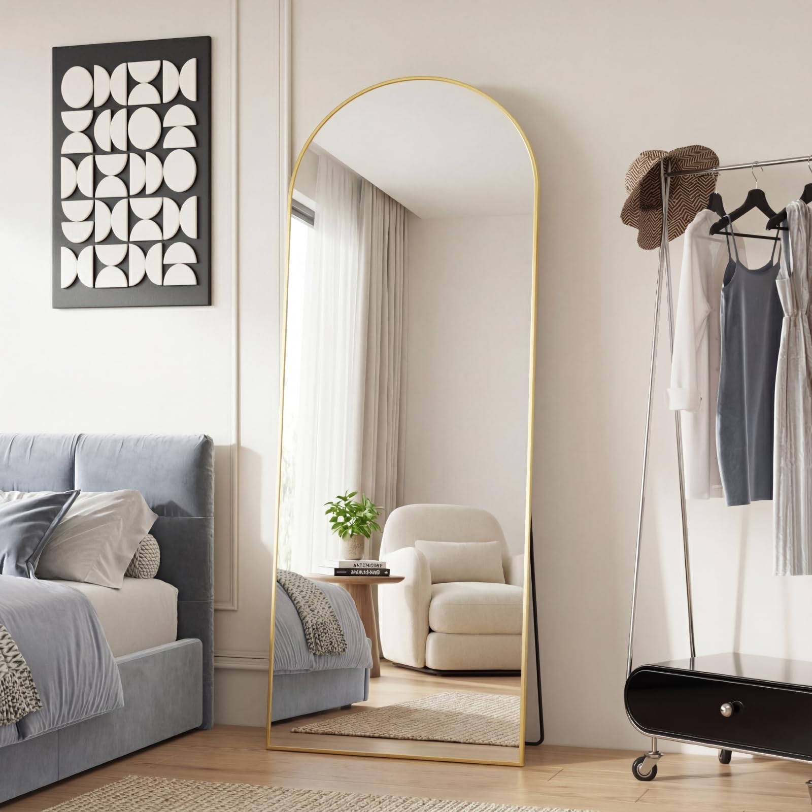 NEWBULIG Full Length Mirror, Upgraded Body Wall Mirrors with Shatter-Proof Glass, Floor Standing Mirror, Home Wall Decor: Gold-arched 65"L x 24"W
