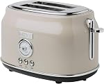 Haden Dorset 75003 Stainless Steel 900W Retro Toaster 2 Slice Wide Slot w/Removable Crumb Tray and Settings, Putty Beige Toasters w/Adjustable Browning Control, Smart Toaster