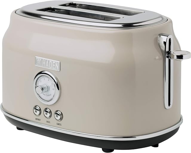Haden Dorset 75003 Stainless Steel 900W Retro Toaster 2 Slice Wide Slot w/Removable Crumb Tray and Settings, Putty Beige Toasters w/Adjustable Browning Control, Smart Toaster
