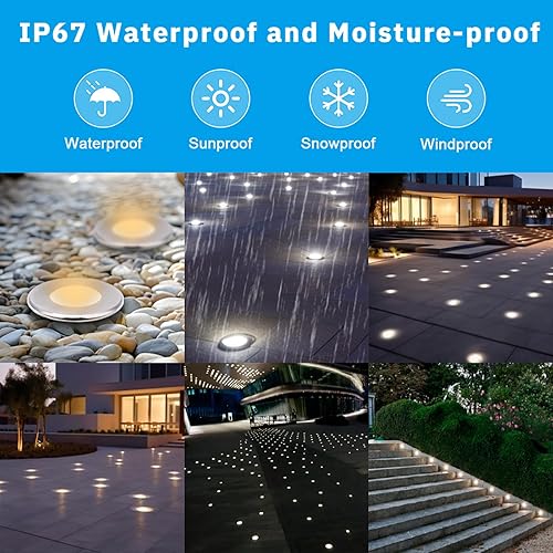 Miniatura 10 de HHTUN Luces LED de pozo en el suelo, 1W 12V-24V DC, IP67 impermeable enterrado subterráneo iluminación de paisaje al aire libre, blanco cálido 3000 K