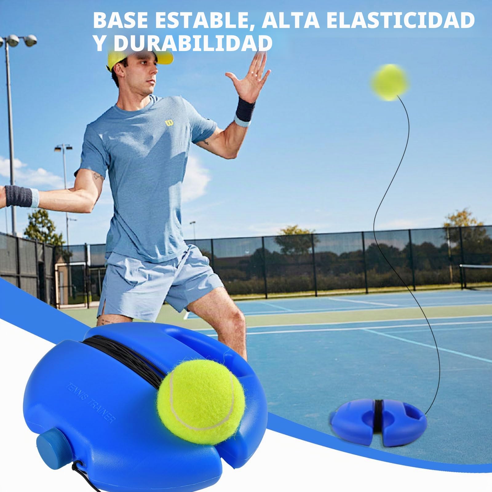 Funmo Juego de entrenador de tenis, tabla de base con 2 pelotas de rebote, banda de goma