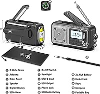 Vista 3 de Radio de emergencia meteorológica 5000mAh con manivela solar, gadgets geniales para hombres, papá, esposo, radios meteorológicas portátiles NOAA AM