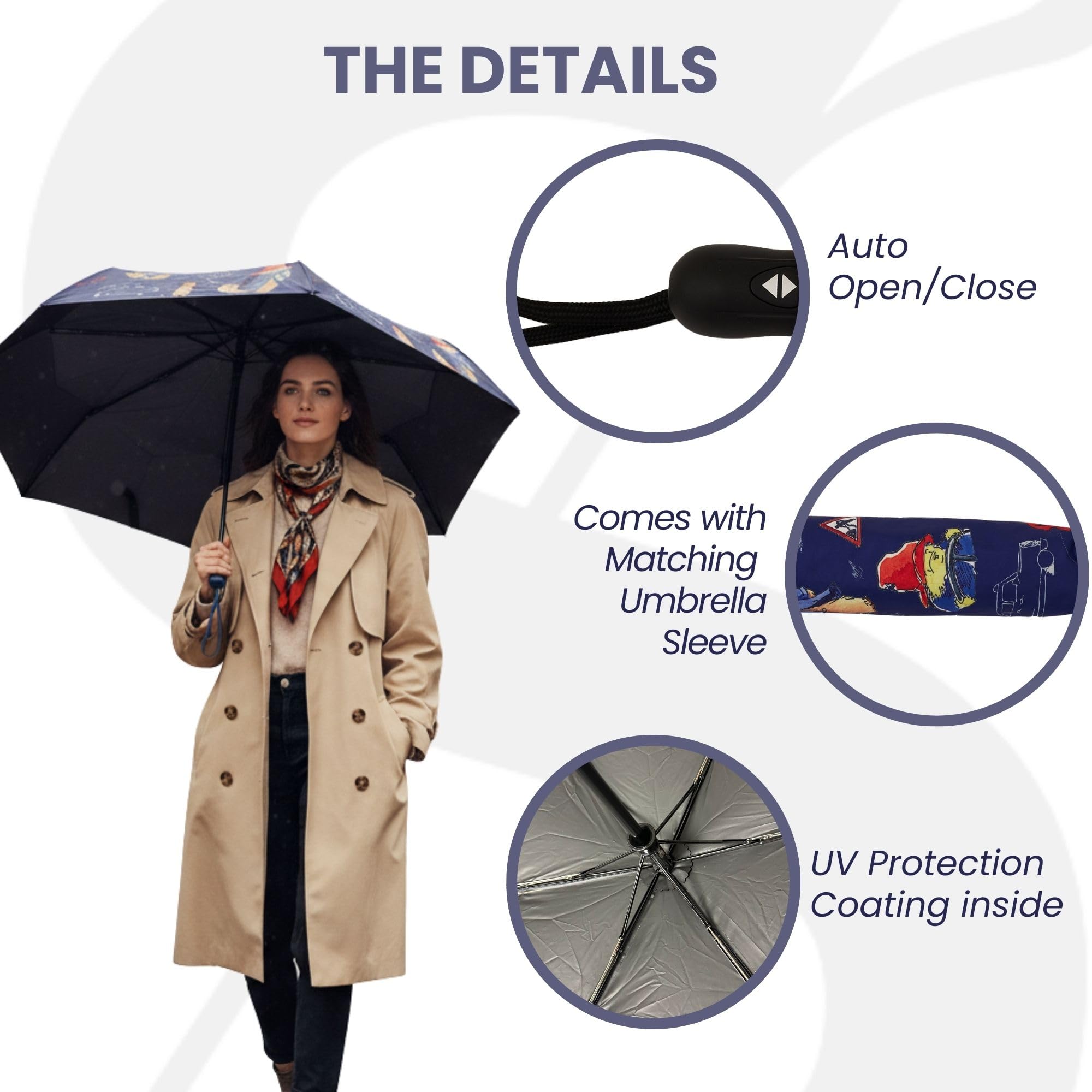 Signare Paddington Bear Automatischer faltbarer Regenschirm, Marineblau mit Charakterdruck, Gobelin-Design (Paddington Bear Blue, UM-AUTO-PADDBL)