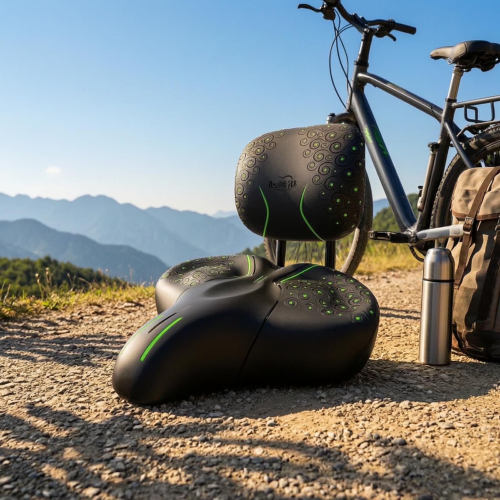 Asiento de Bicicleta Eléctrica Sillín Silla Cojín con Respaldo Estable de Cuero con Varillas Duales y Altura Ajustable Adecuado para Paseo Diario
