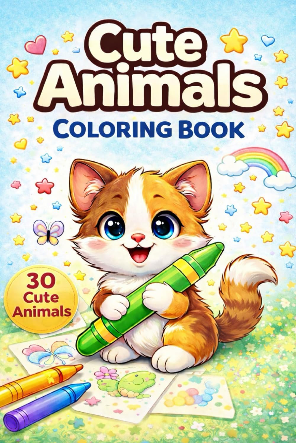 Cute Animals Coloring Book for Kids Ages 4–6: Easy and Big Coloring Pages for Little Hands