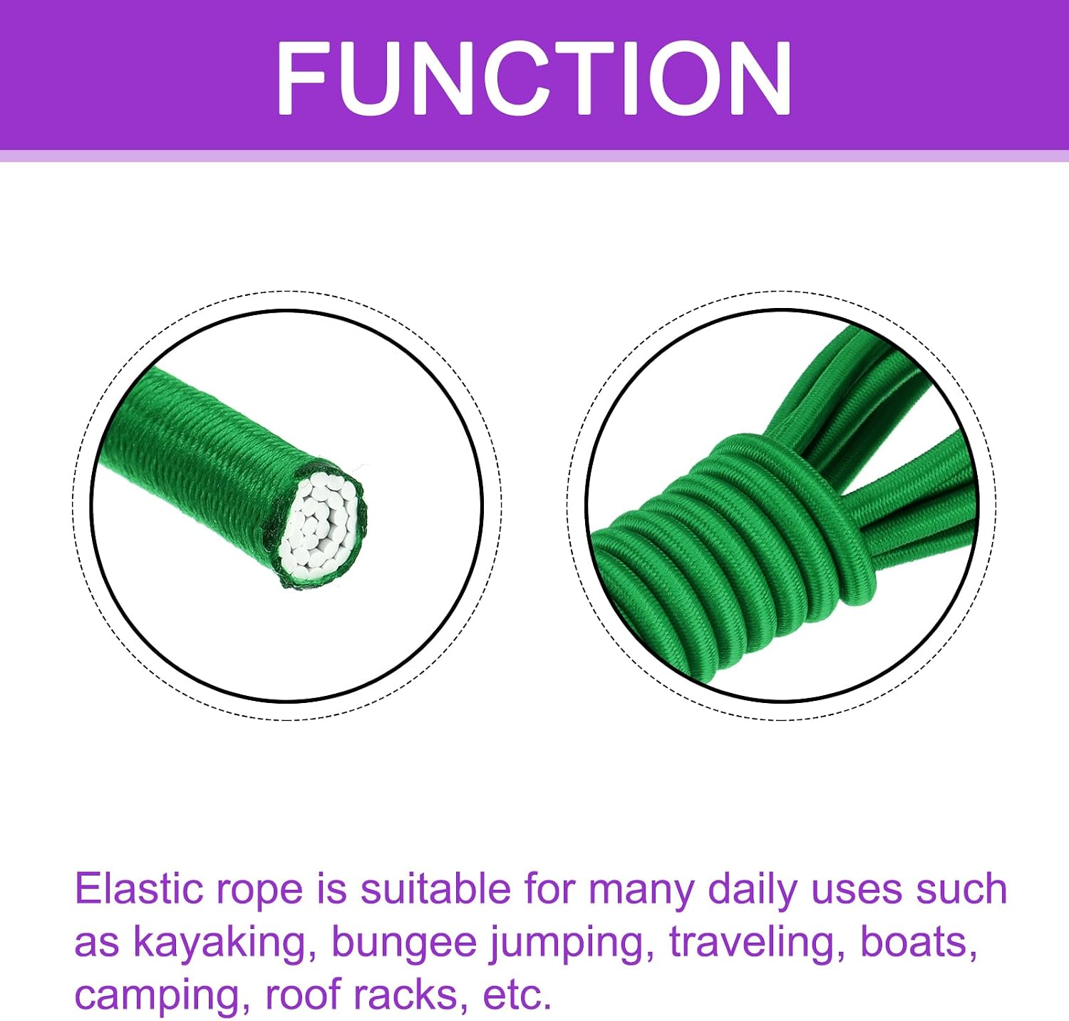 DMiotech 1/4 Inch Shock Cord, 10 Feet Green Bungee Cord Tent Pole Shock Cord Round Elastic Kayak Rope Stretch String Marine Grade Heavy Polyester for DIY Projects Tie Downs image 3