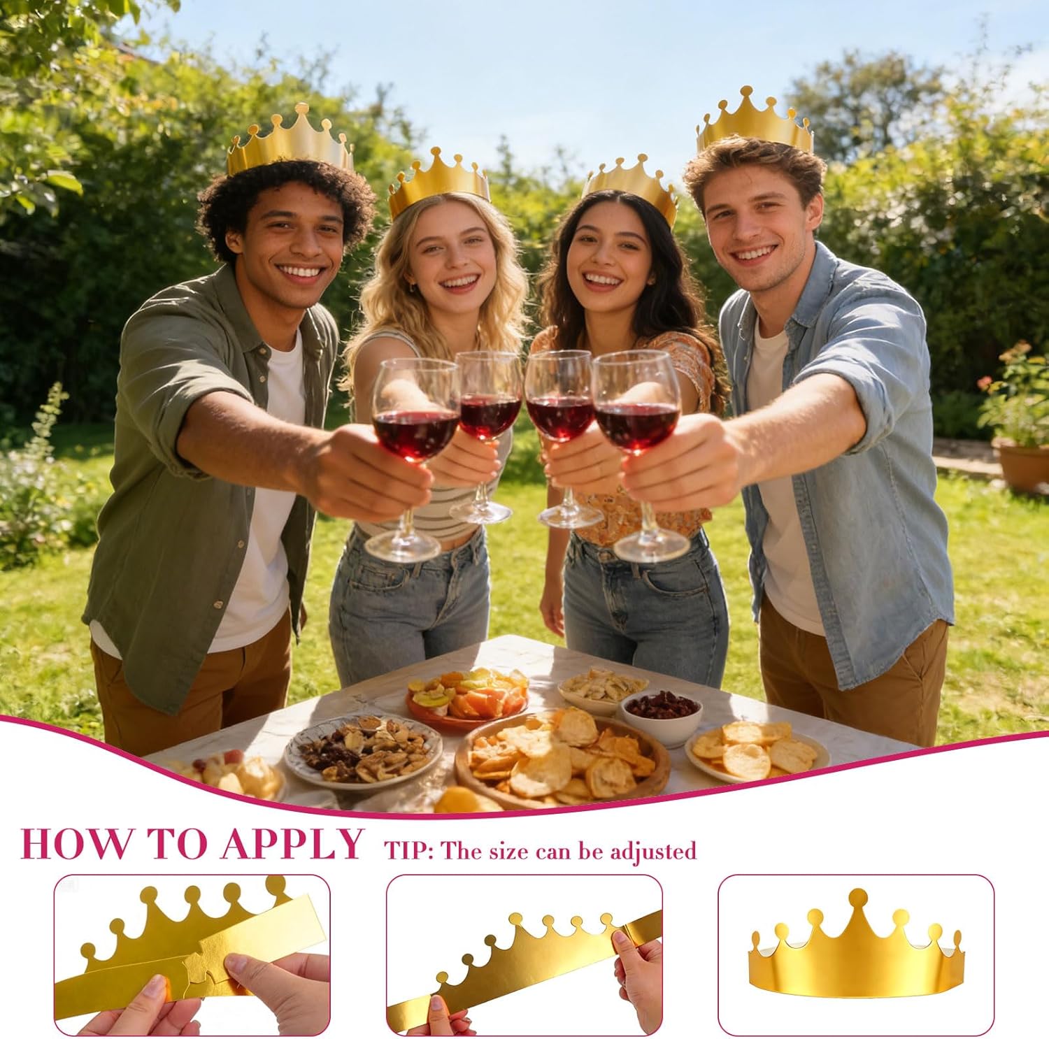 210 Pcs Gold Paper Crowns with Gem Stickers King Crown Princess Hats Bulk for Baby Showers Weddings Birthday Celebration Party Supplies