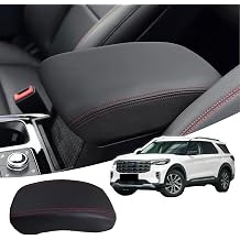 for 2024 2025 Ford Explorer Console Armrest Cover,Leather Middle Console Pad Arm Rest Lid Protector for 2024 2025 Ford Explorer Accessories 2020 2021 2022 2023Black Stitches
