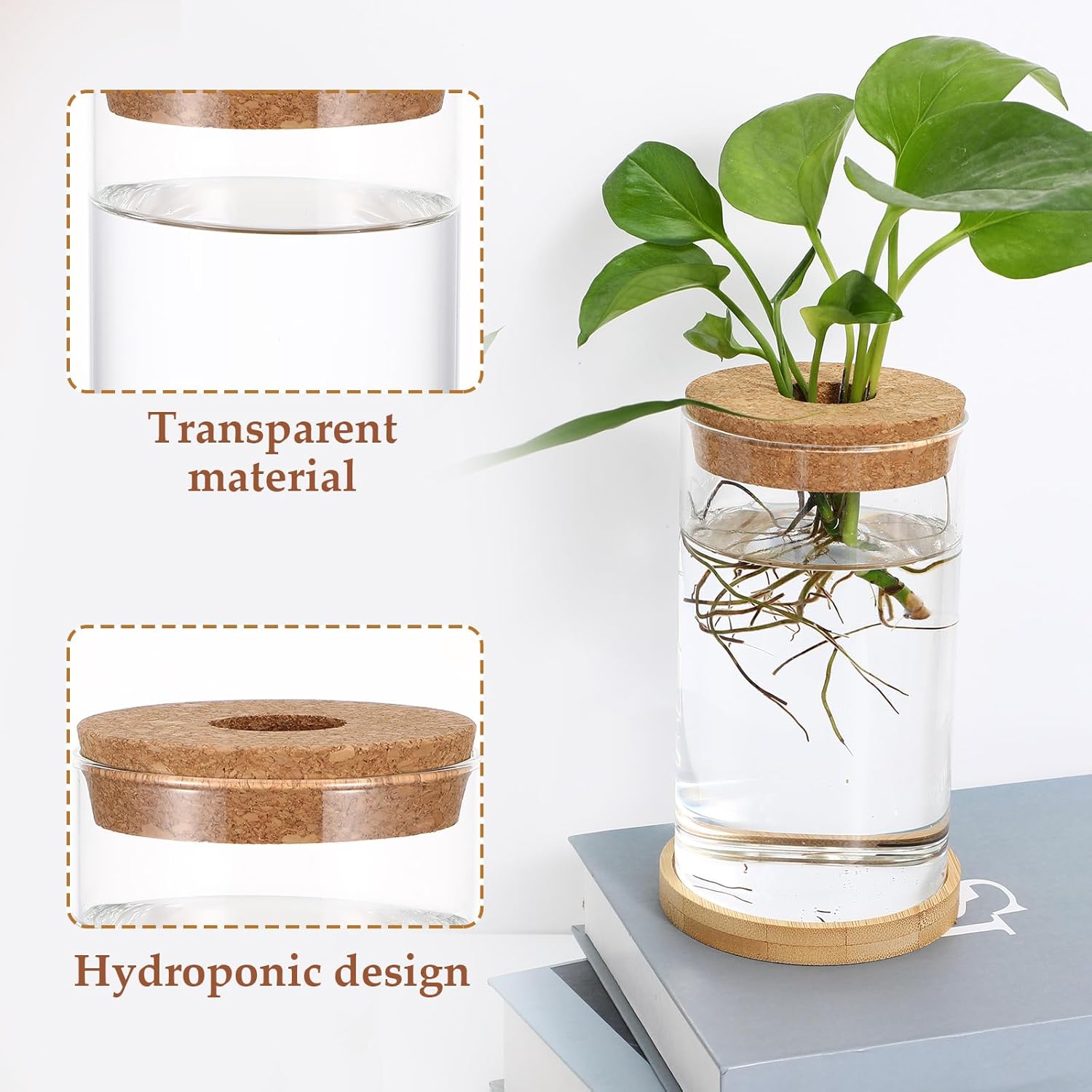 Cabilock Hydroponic Vase 5.90X3.34X3.34In Glass Propagation Station for Indoor Plants Transparent Terrarium Plant Pot with Stable Base for Desktop Office Home Garden