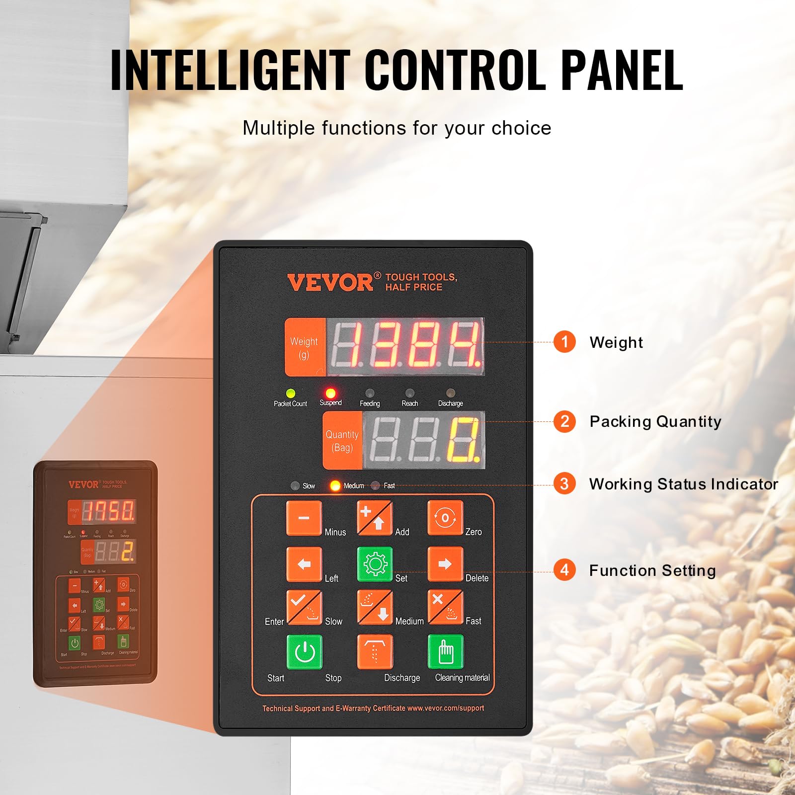 VEVOR Máquina llenadora de partículas, 20-5000 g, Máquina llenadora automática con pedal, Acero inoxidable, Llenadora con pesaje para frijoles, semillas, granos, té, embalaje granular