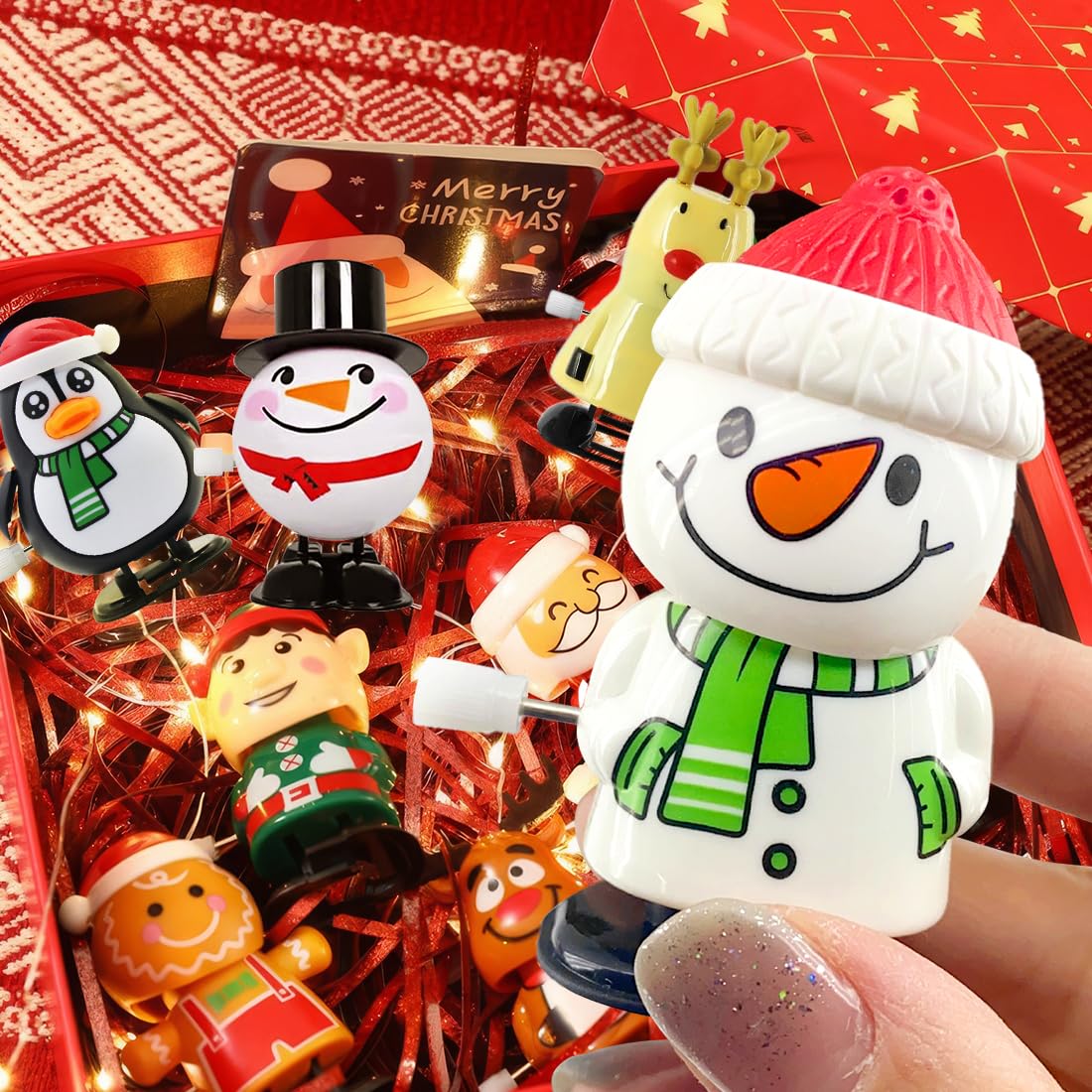 Aufziehspielzeug Weihnachten, 9 Stück Figur Uhrwerk Spielzeug Adventskalender Füllung, Wind Up Springspielzeug, Rentier Weihnachtsbaum Schneemann Mitgebsel Kleinigkeiten, Weihnachts Geschenke