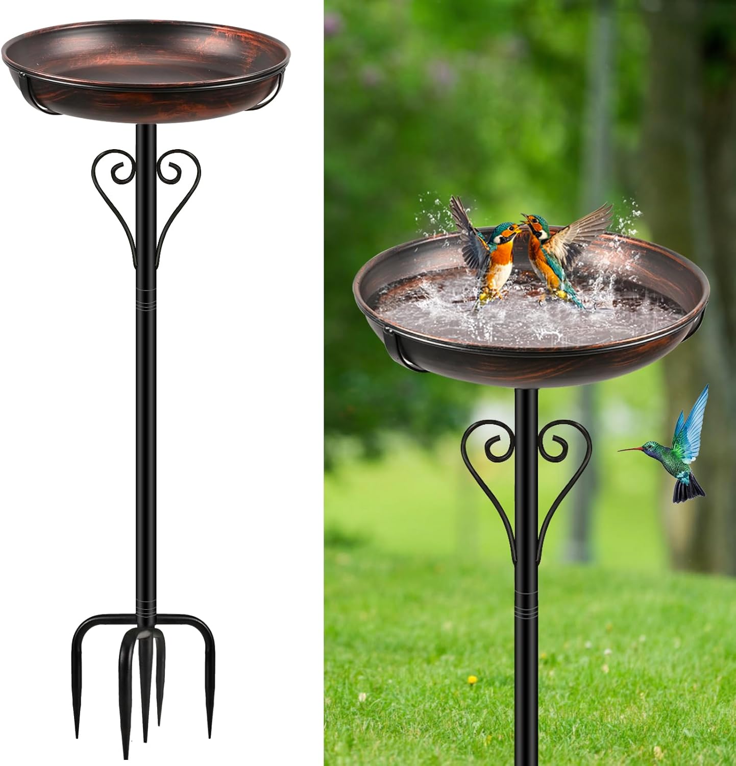 Metal Bird Bath for Outside +Deck Mounted Bird Bath for Outdoors, Vintage Freestanding Birdbaths with Metal Stake for Outdoors Garden Patio Yard Lawn Decor
