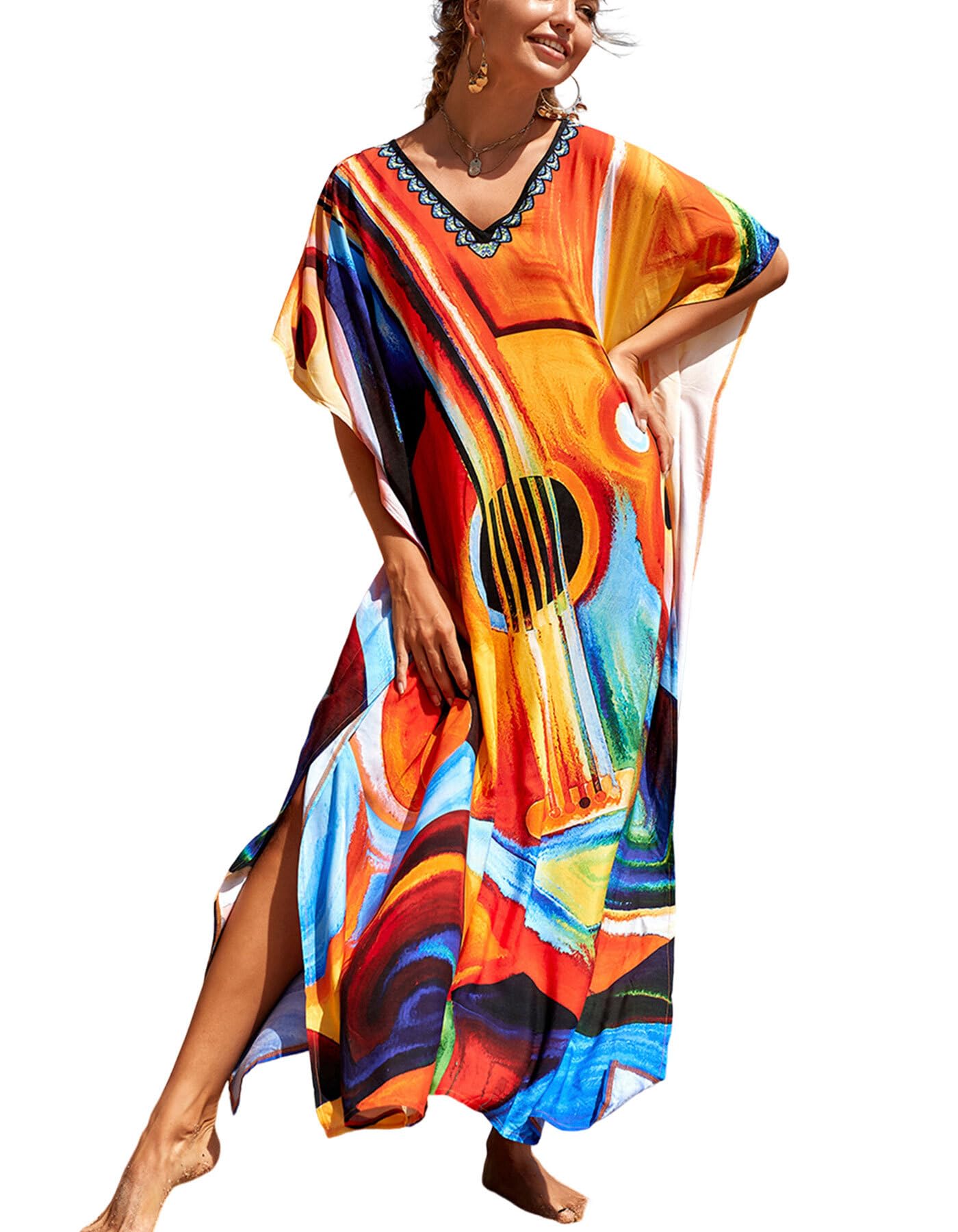 NFVNKJ Women's Plus Size Beach Lounge Kaftan Maxi Dress Swimsuit Coverup for Women