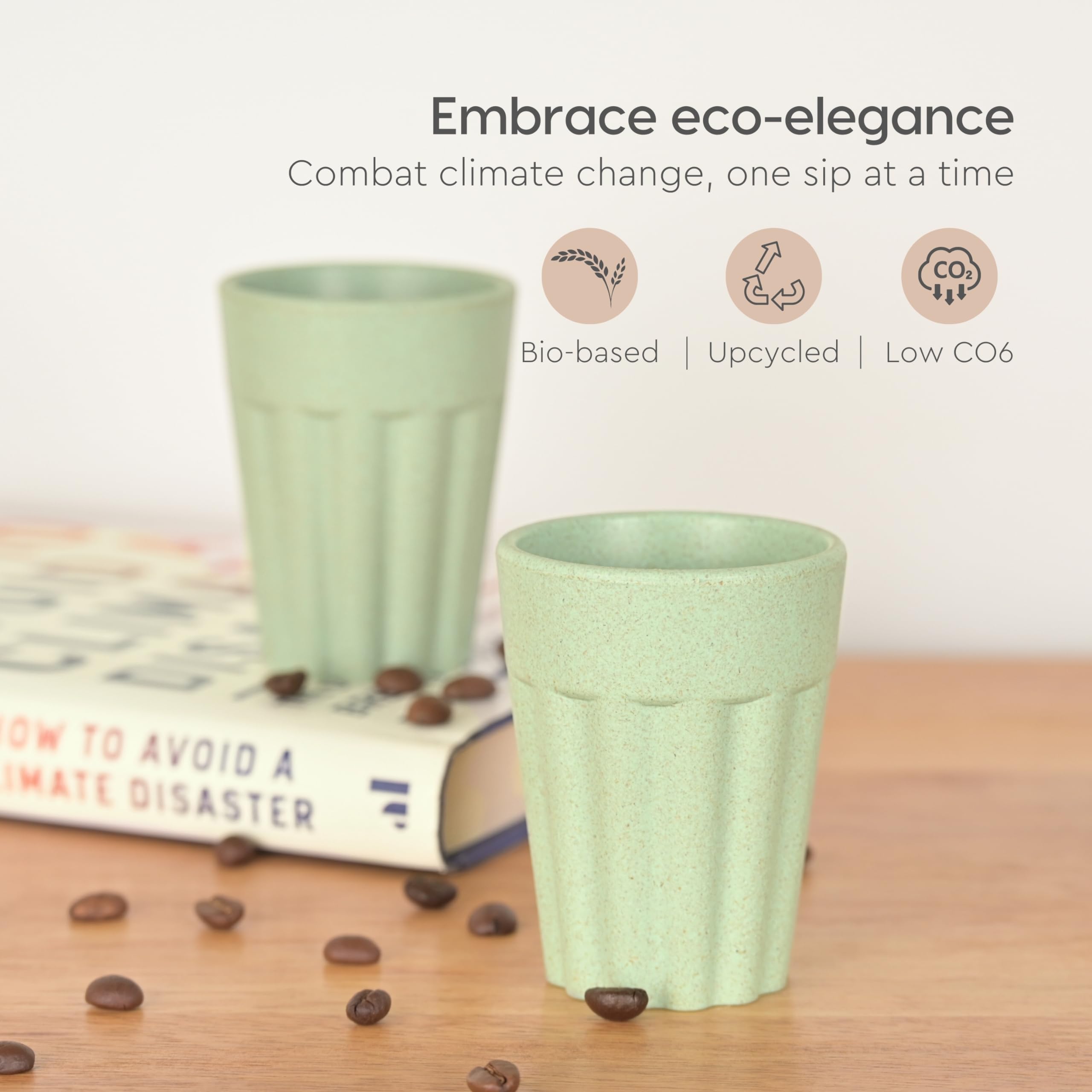 eha Set of 6 Earth-Friendly Cutting Chai Cups | 100 ml | Coffee Cup Made with Rice Husk & Bamboo Fibers | Microwave Safe Tea Set |Hot & Cold Coffee Mug, Milk & Tea Cup Set | Celeste Color 2
