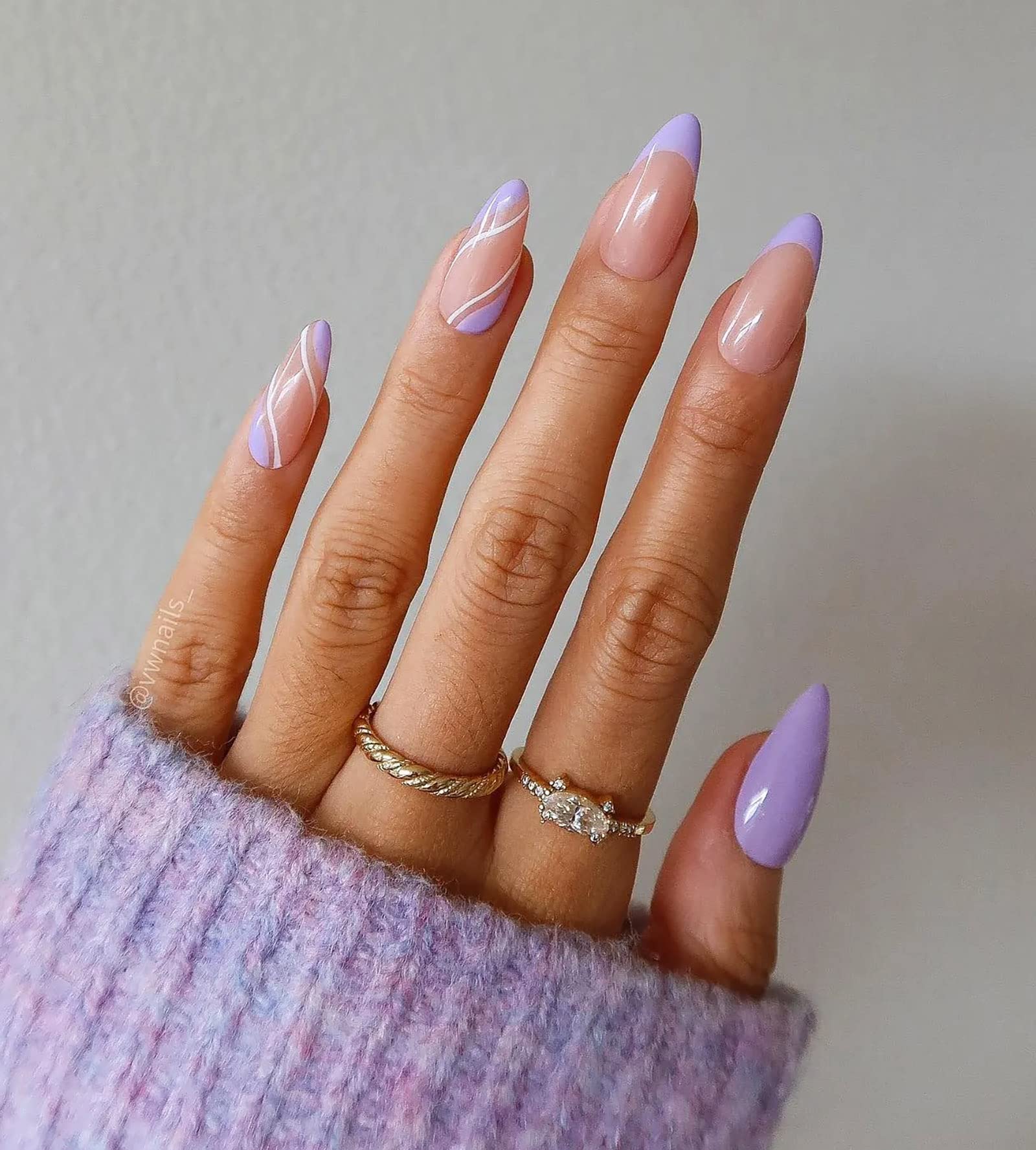 Purple And Silver Acrylic Nails