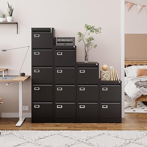 Miniatura 69 de Archivador de 4 cajones con cerradura, archivadores de metal, archivador vertical pequeño archivador de acero con cerradura para oficina en casa