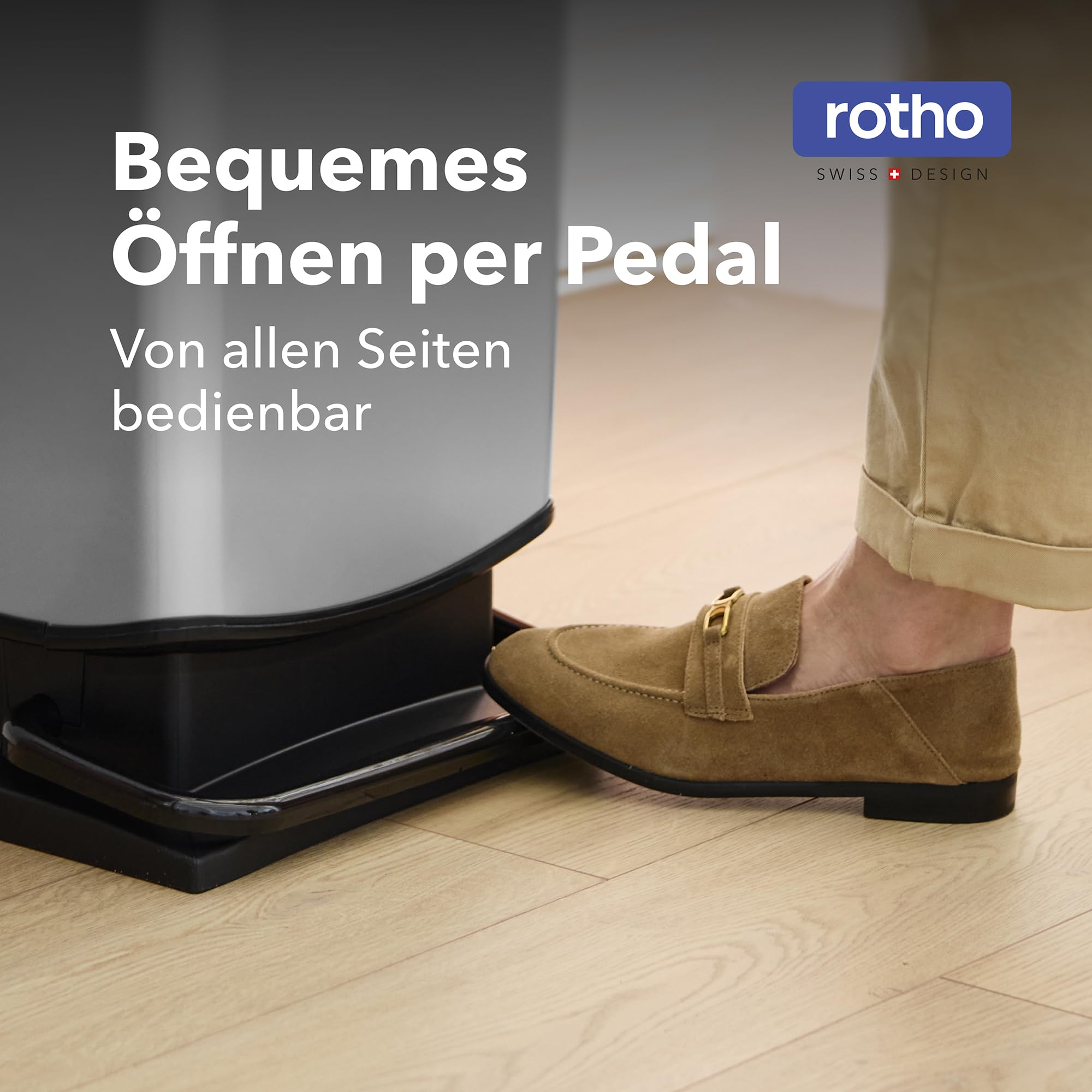 Rotho Paso Mülleimer 40l mit Pedal, Kunststoff PP BPA-frei, carbonmetallic
