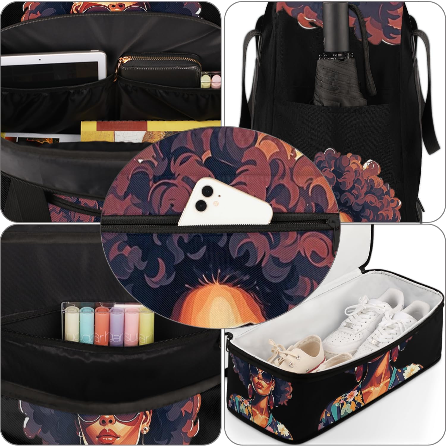 African Women Foldable Travel Duffel Bag, Expandable Weekender Overnight Carry on Bags with Shoe Compartment Sport Tote Gym Luggage for Women Men - Image 5