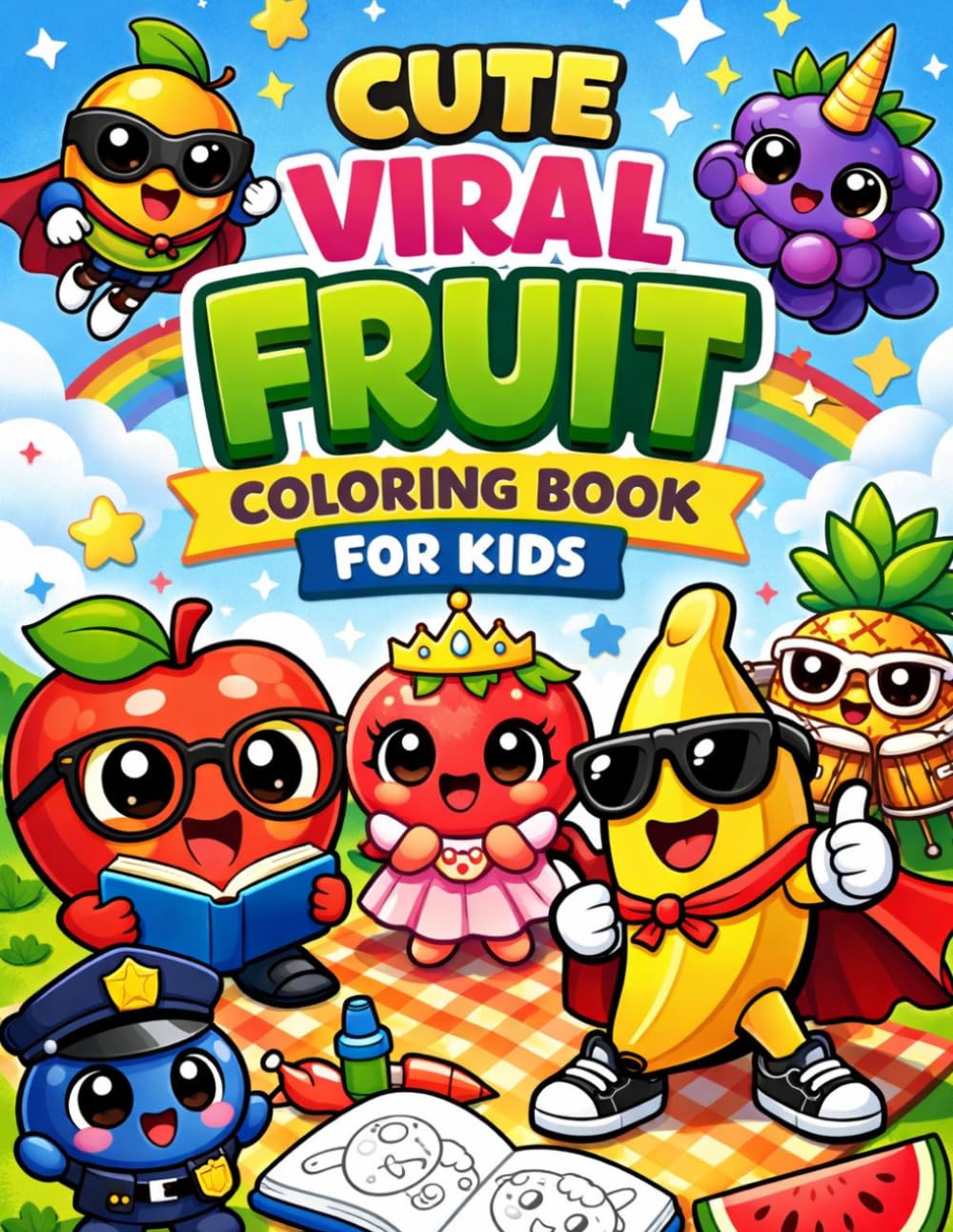 Cute Viral Fruit Coloring Book for Kids