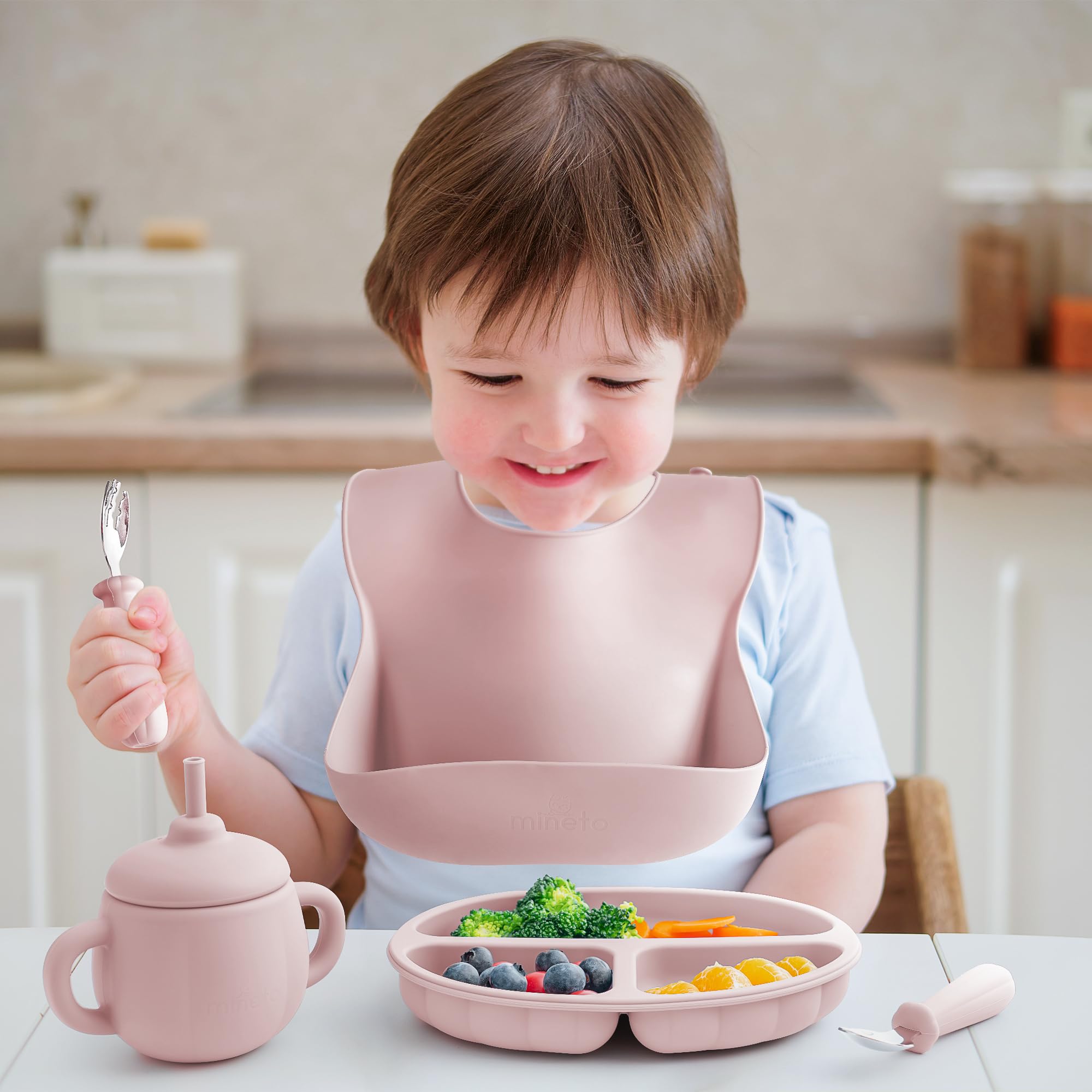 Mineto, Coffret Repas Bebe Design, 6 Pièces : Assiette Bebe Ventouse Antidérapante, Bavoir Silicone Bebe Souple, Set Vaisselle Bebe DME, Sans BPA pour Sécurité & Confort, Rose : Amazon.fr: Bébé et Puériculture