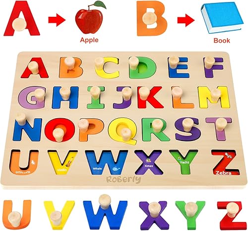 Miniatura 3 de Roberly Rompecabezas de madera para niños pequeños, rompecabezas del alfabeto 2 en 1 y rompecabezas de números, juguetes Montessori para niñas y