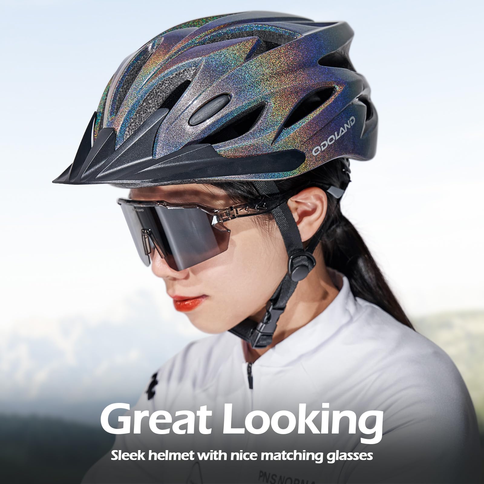 Odoland Kask rowerowy Flash z okularami przeciwsłonecznymi – kask rowerowy dla dorosłych do roweru szosowego, górskiego, regulowany, lekki kask rowerowy dla mężczyzn i kobiet