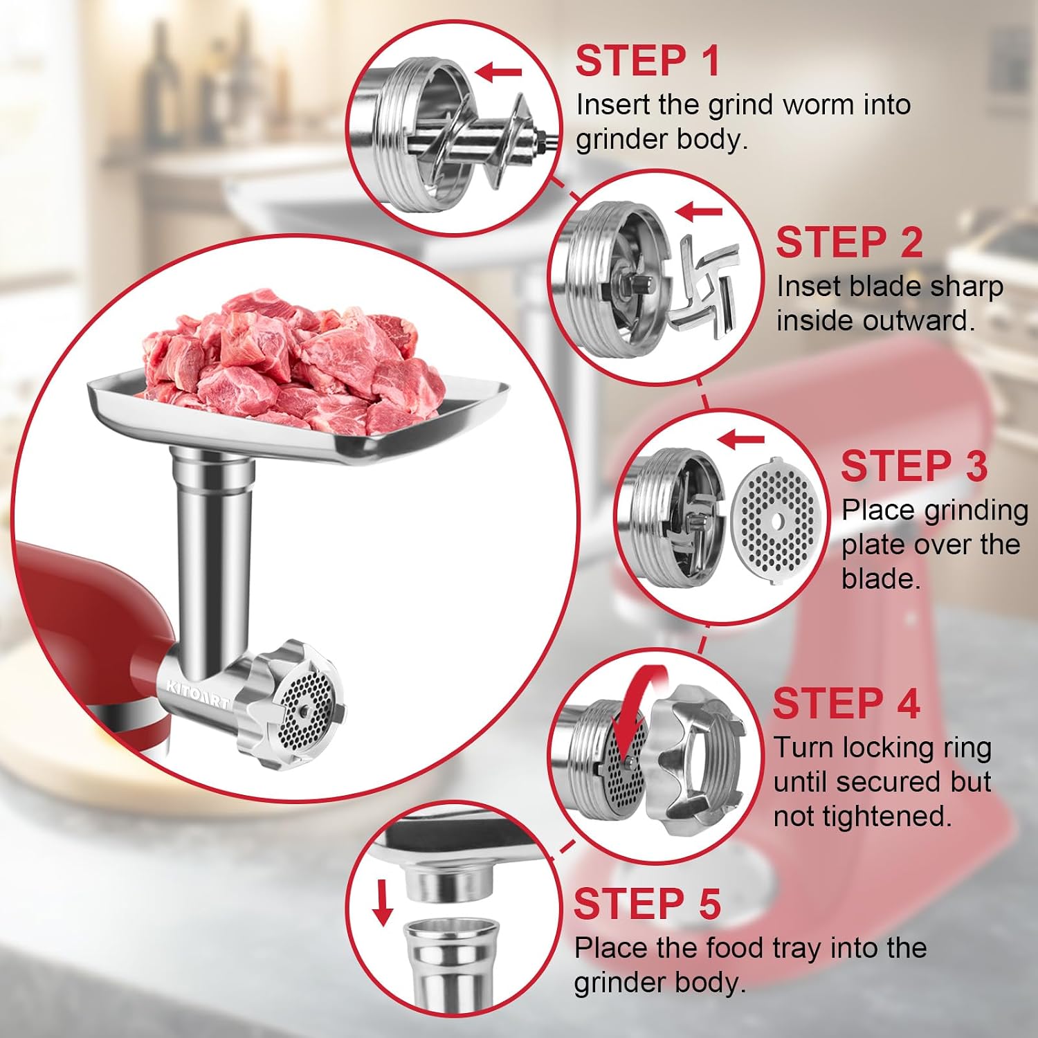 KITOART Fruit & Vegetable Strainer Attachment for Kitchenaid, Meat Grinder