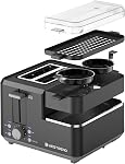 West Bend 78500 Petit-déjeuner Station Wide Slot Grille-pain avec bac en croûte amovible comprend Meat and Légume Warming Tray avec cuisinière d'oeufs et braconnier, 2-Slice, noir