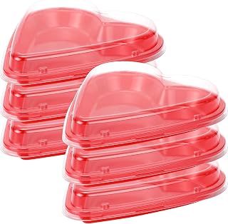 ywmigl 6 Pcs Red Heart Shaped Serving Tray Platter Valentine's Day Heart Disposable Plates Plastic Dessert Plates Snack Tray with Clear Lids for Valentine Party Table Decoration Fruits Dinner
