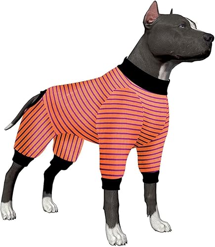 LovinPet Pitbull - Pijama para perros grandes, de algodón puro, color rosa, rojo y morado, diseño de 4 patas, cobertura de cuerpo completo, para