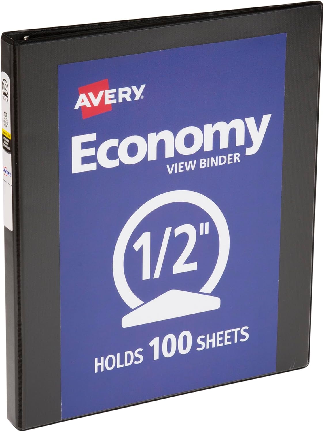 Avery Economy View 3 Ring Binder, 0.5" Round Rings, 100-Sheet Capacity, 0.7 Inch Wide Spine, Great for Home, School Supplies, Office, or Organization Needs, 1 Black Binder (05751) (Pack of 12)