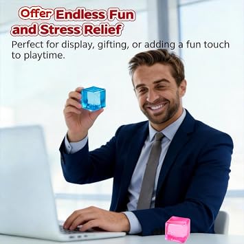 2Pcs Ice Cube Stress Balls, Pink Blue Squishy Fidget Cube Toys Soft Sensory Squeeze Toys Stress Anxiety Relief Fidget Toys for Home Office (B)