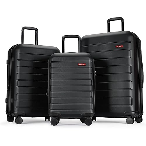 3-Piece ABS Luggage Set with TSA Locks, Expandable, and Friction-Resistant in Black - Includes 20", 24" & 28" Spinner Suitcases