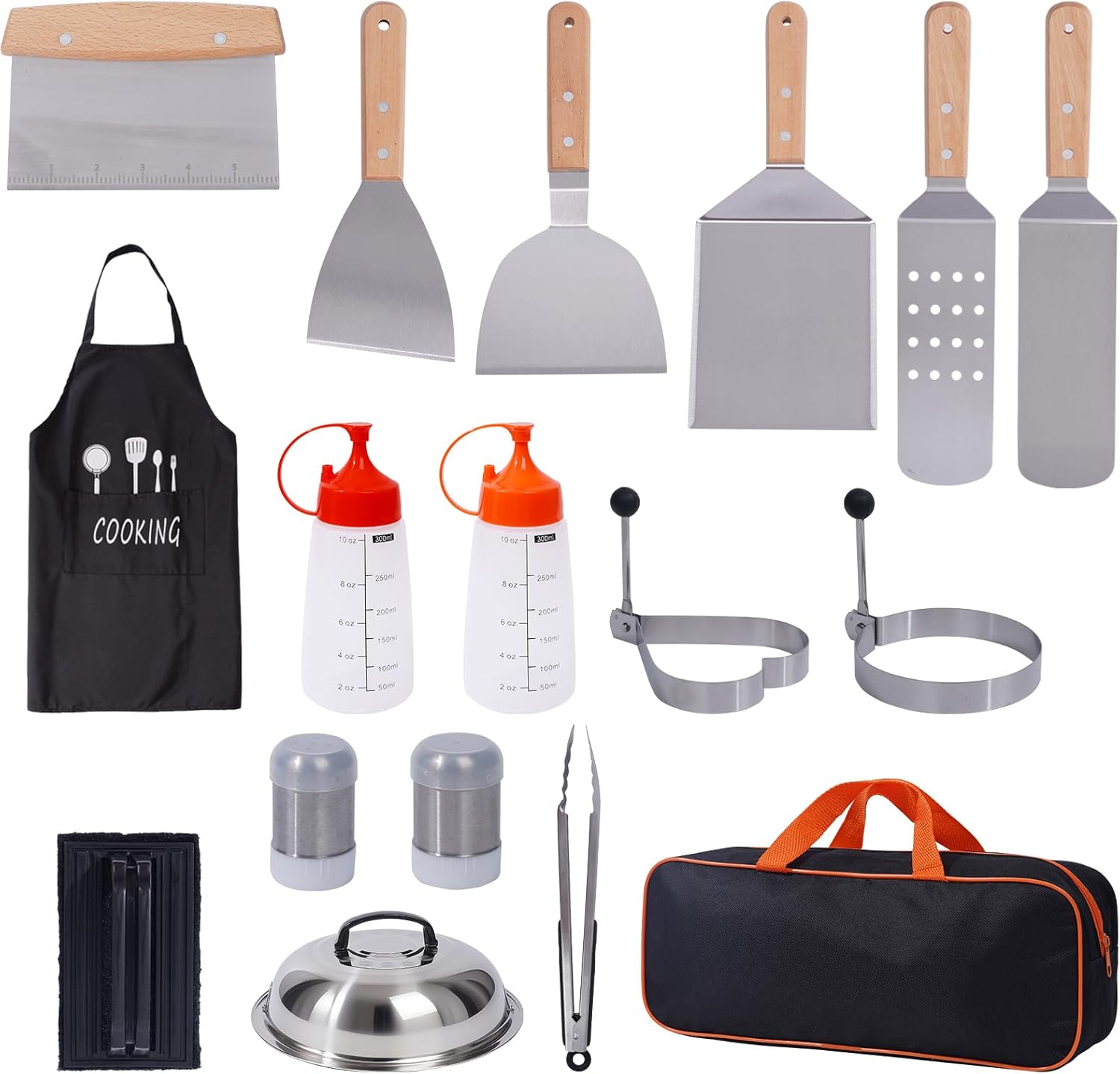 Wooden Grilling Accessories Kit，Stainless Steel BBQ Grill Tools Set for Outdoor Camping/Backyard Grill ，Grilling Gifts for Men Women