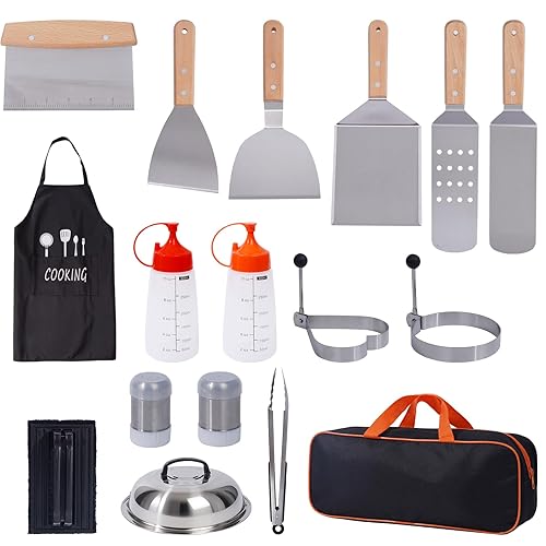 Wooden Grilling Accessories Kit, Stainless Steel BBQ Grill Tools Set