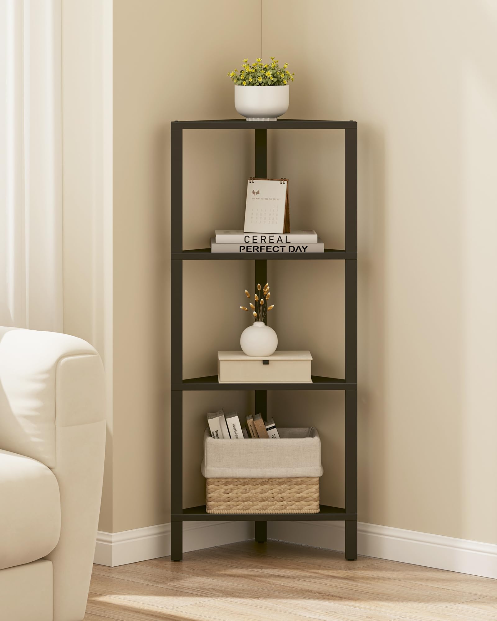 TUTOTAK Corner Shelf, 4-Tier Corner Bookshelf for Small Space, Narrow Display Corner Shelf Stand with Storage Rack, for Living Room, bedroom, White BS05BK004EU