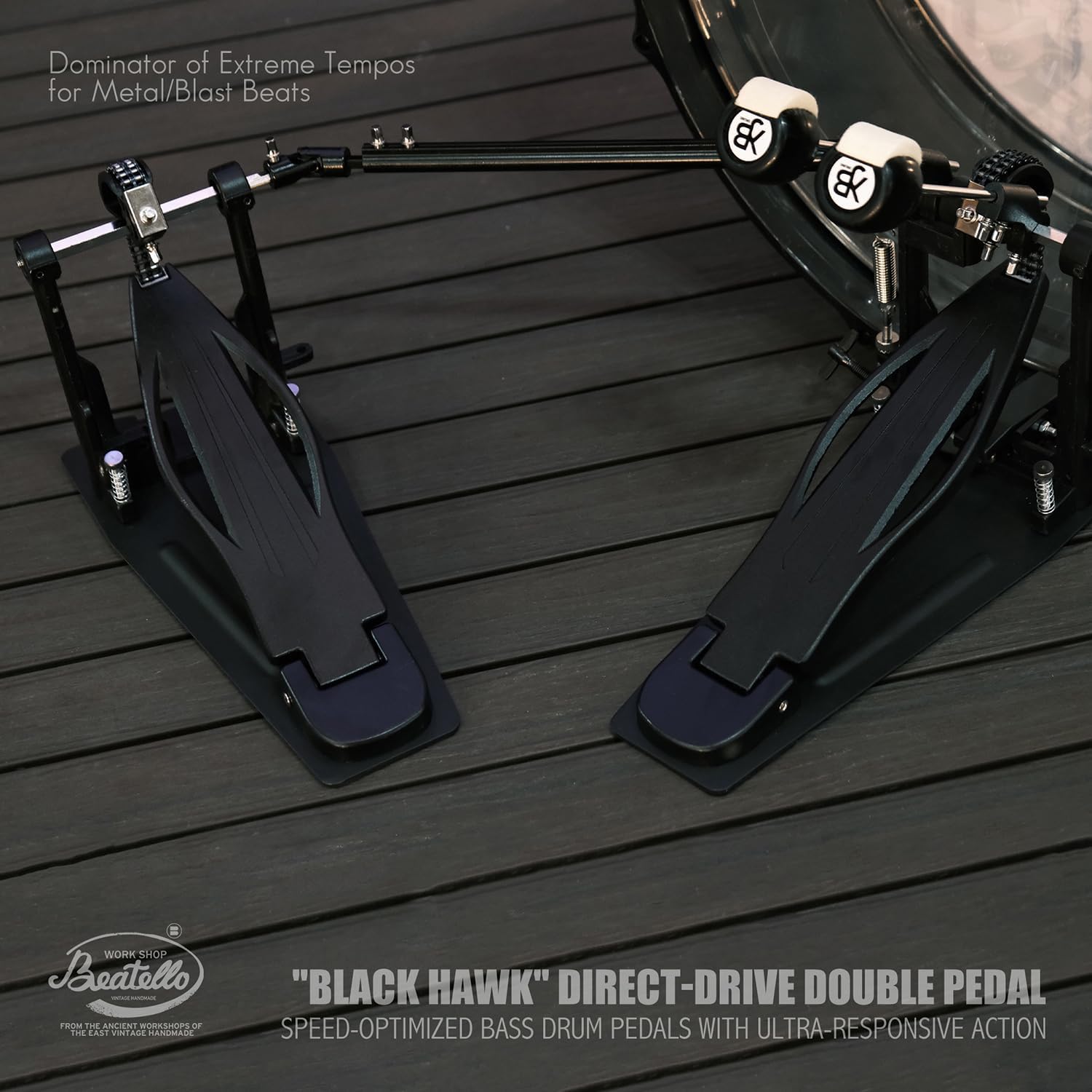 Double Bass Drum Pedal, Heavy-Duty Dual Chain Drive Double Kick Drum Pedal with Adjustable Beaters & Spring Tension, Power & Speed Bass Pedals for Drum Set & Drum Accessories, Non-Slip Base