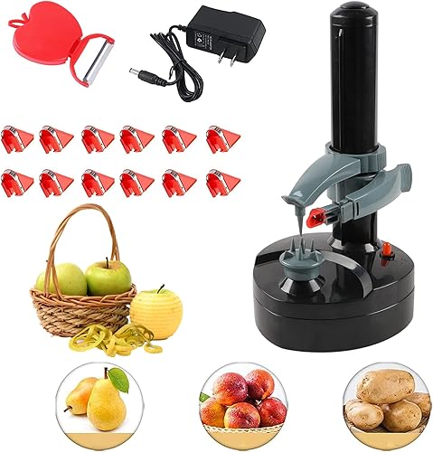 Pelador giratorio eléctrico con 13 cuchillas de repuesto para cocina, herramienta de pelado giratorio automático para frutas y verduras