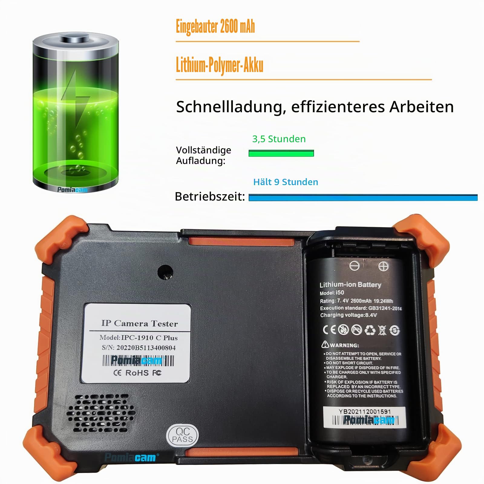 CCTV-IP-Kameratester HD-Tester IPC-1910 Plus 8K-IP-Kameratest 4K 8MP Koaxialkabel AHD CVI TVI -Anzeige Videomonitor 4-Zoll-Touchscreen IPC-Tester Unterstützung H.265 POE PTZ WiFi RS485 Ersetzen